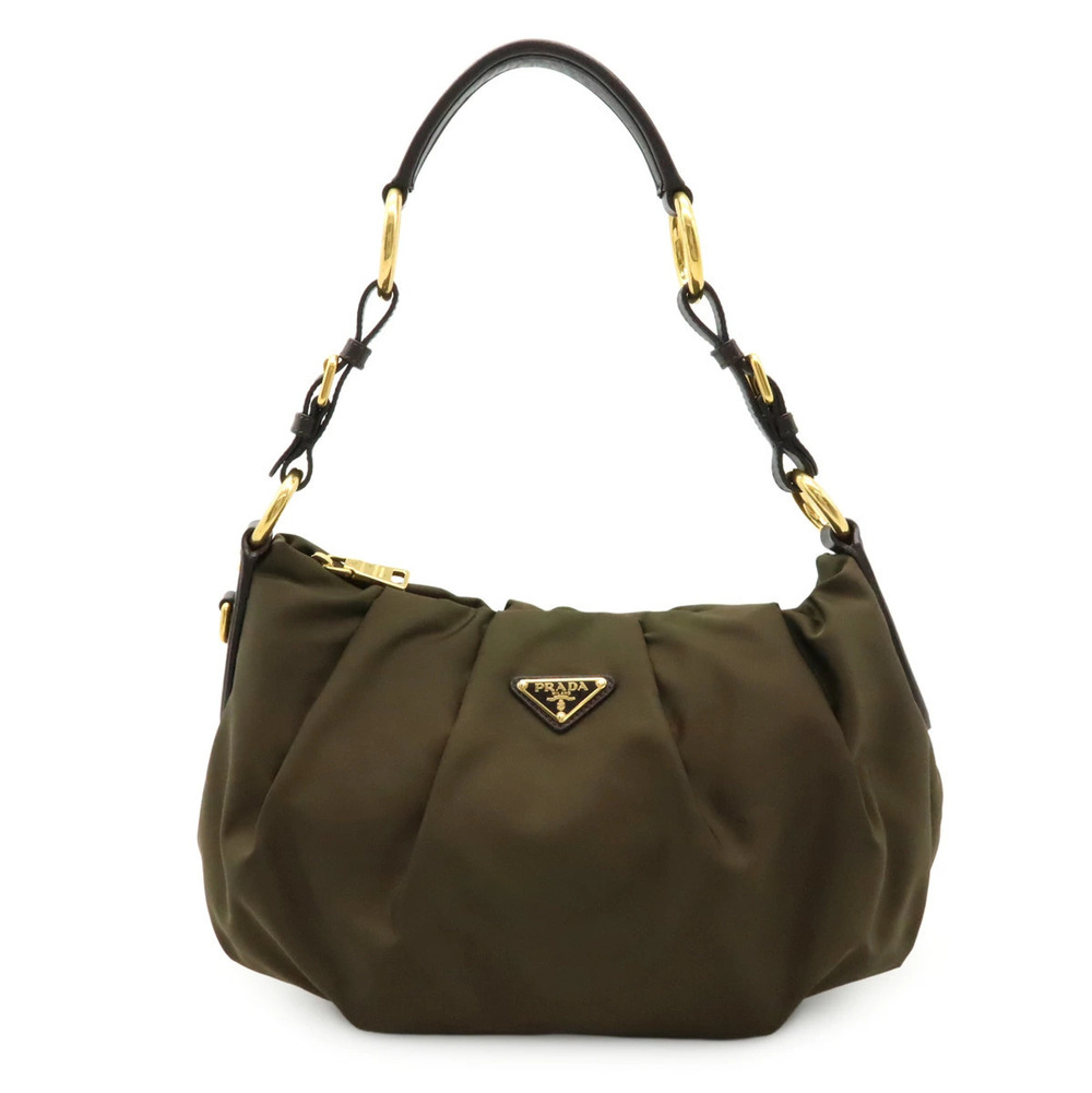 Prada Triangle Shoulder Bag Hobo Leather Khaki Green